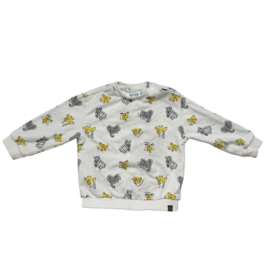 MAYORAL Zoo Animal Print Terry Sweatshirt Size 18m 86cm White Zebra Tiger Lion